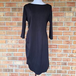 Sarra Dress J. McLaughlin Size L Black Stretch Boatneck Crop Sleeve Ruched Side